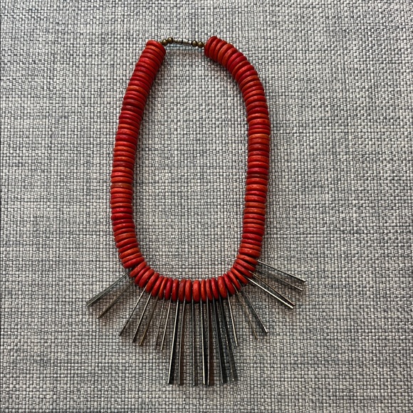 Jewelry - Vintage Red Beaded Necklace with Silver Accents